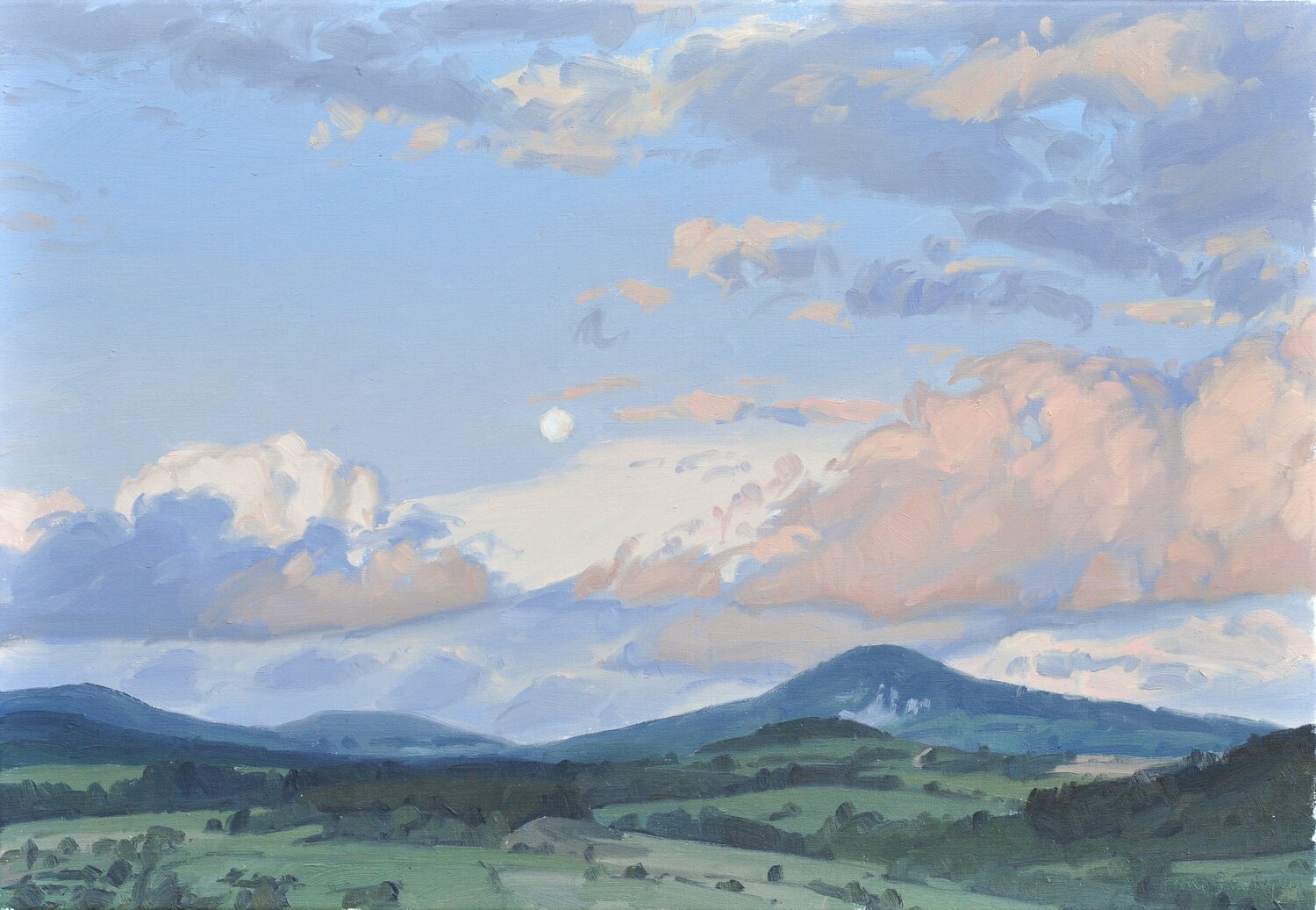 Lever de lune au-dessus des monts Anne Baudequin Dipinto originale in vendita
