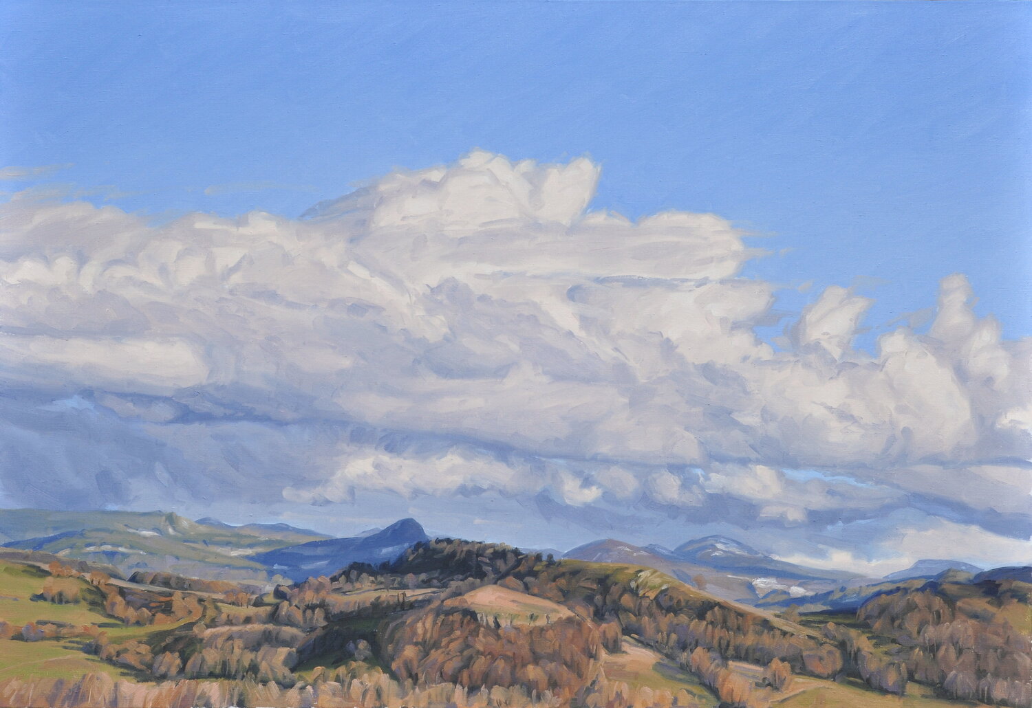 Trente janvier, nuages du soir sur les Roches de Mariol Anne Baudequin Peinture originale à vendre