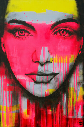 Bright Eyes - Pop Art Girl di Ronald Hunter, Pittura in vendita su Singulart