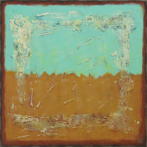 Sand & Turquoise Square di Ronald Hunter, Pittura in vendita su Singulart