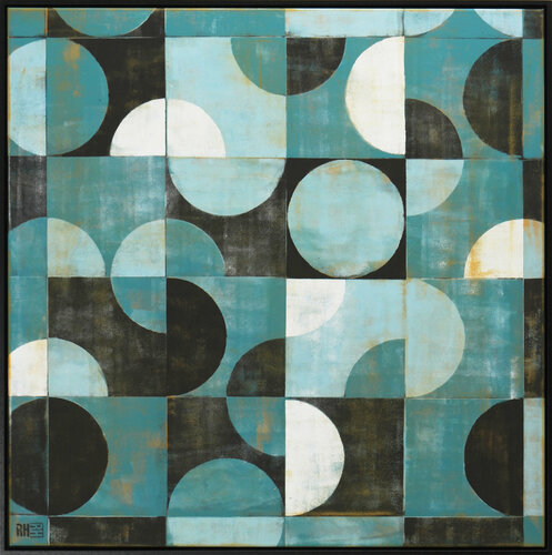 Traffic Square Turquoise - Incl Frame di Ronald Hunter, Pittura in vendita su Singulart