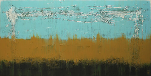 Landscape in Camel & Turquoise XL di Ronald Hunter, Pittura in vendita su Singulart