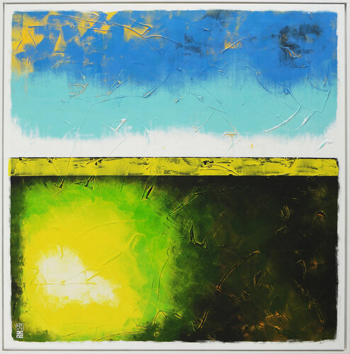 XL Mr. Greenfield Blue Sky - Incl Frame di Ronald Hunter, Pittura in vendita su Singulart