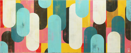 Traffic Pink Landscape XL di Ronald Hunter, Pittura in vendita su Singulart