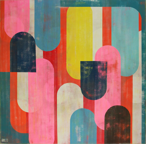 Traffic Full Color Pink XL Square di Ronald Hunter, Pittura in vendita su Singulart