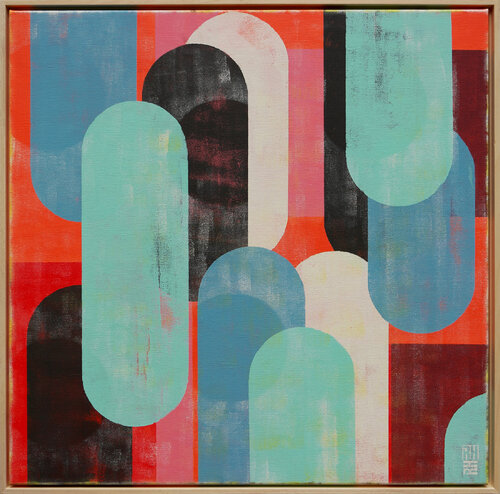 Traffic Mint & Pink - Incl. Frame di Ronald Hunter, Pittura in vendita su Singulart