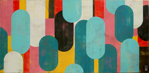 Traffic Pink Landscape di Ronald Hunter, Pittura in vendita su Singulart
