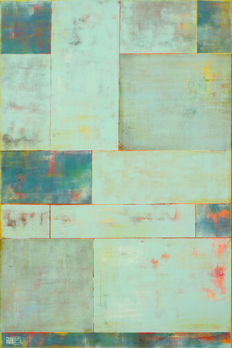 Turquoise Tiles Long di Ronald Hunter, Pittura in vendita su Singulart
