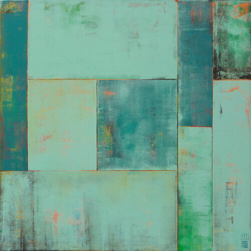 Turquoise Tiles B di Ronald Hunter, Pittura in vendita su Singulart