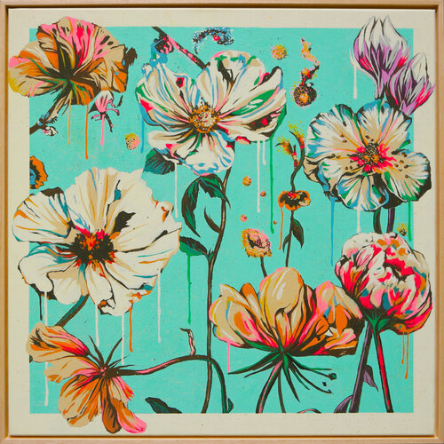 Fantasy Flowers turquoise van Ronald Hunter, Schilderij te koop op Singulart
