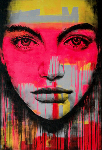 Bright Eyes - Pop Art Girl di Ronald Hunter, Pittura in vendita su Singulart