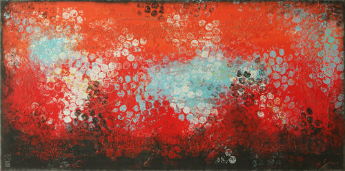 Boiling Bubbles Red di Ronald Hunter, Pittura in vendita su Singulart