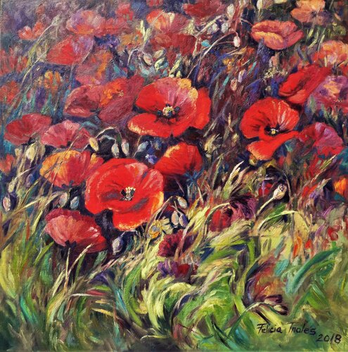 Wild Red Poppys van Felicia Trales, Schilderij te koop op Singulart