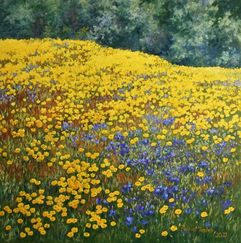 Yellow Flowered Field II van Felicia Trales, Schilderij te koop op Singulart