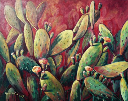 Flowering Cactus by Felicia Trales, Painting for Sale on Singulart