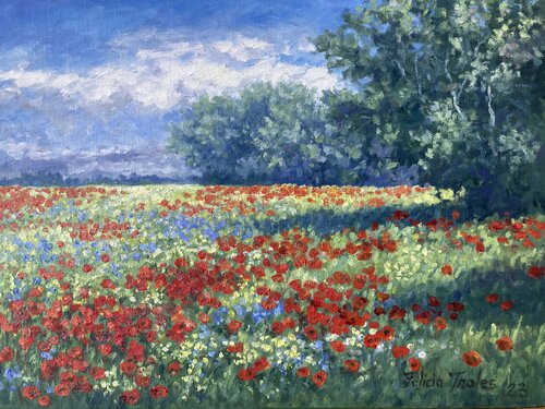 Red Poppy Landscape van Felicia Trales, Schilderij te koop op Singulart
