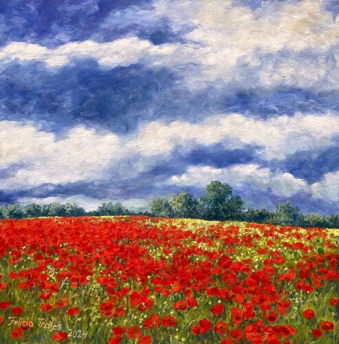 Red Poppies Field van Felicia Trales, Schilderij te koop op Singulart