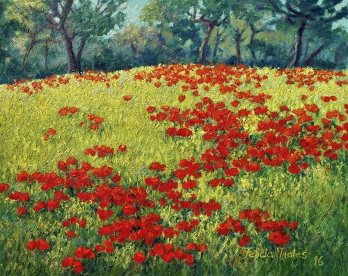 Landscape with Poppies di Felicia Trales, Pittura in vendita su Singulart