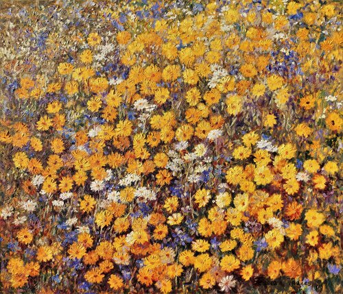 Marigolds Flowers van Felicia Trales, Schilderij te koop op Singulart