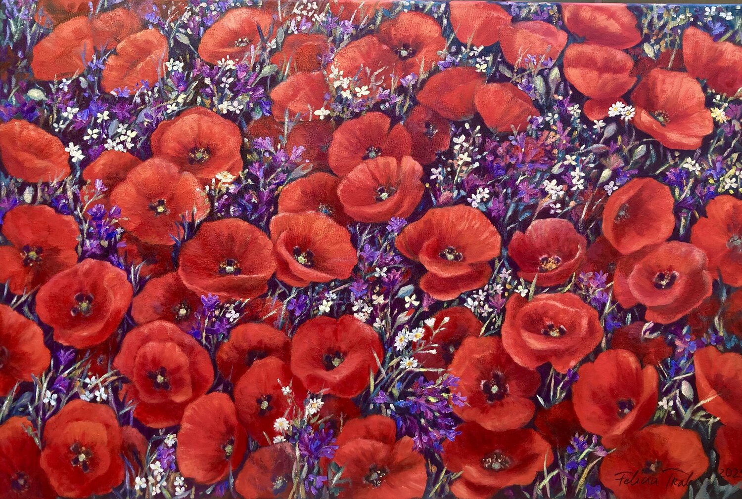 Sea of Red Flowers Felicia Trales Originalgemälde zu verkaufen