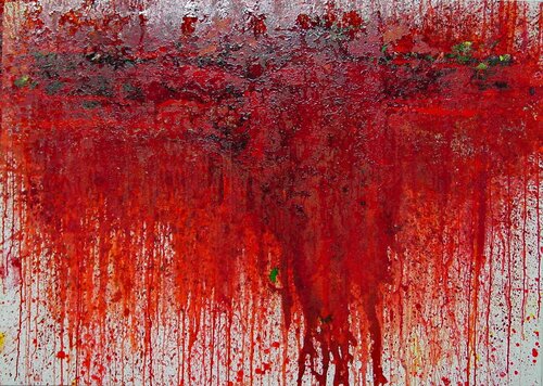 O.T. - Preisgekrönt - Rot  / Originalbild / Experimentelle Malerei / Mixed Media auf Leinwand. van Rudi Eckerle, Schilderij te koop op Singulart