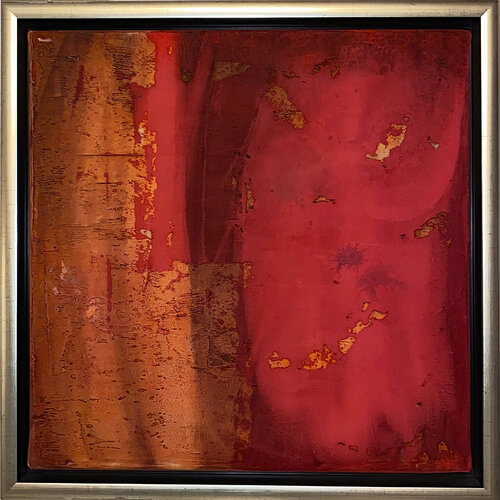 O.T. - Originalbild  Acryl, Pigmente auf Leinwand. Das Bild hat einen Schattenfugenrahmen Gold 45 x 45 cm von Rudi Eckerle, Malerei kaufen auf Singulart