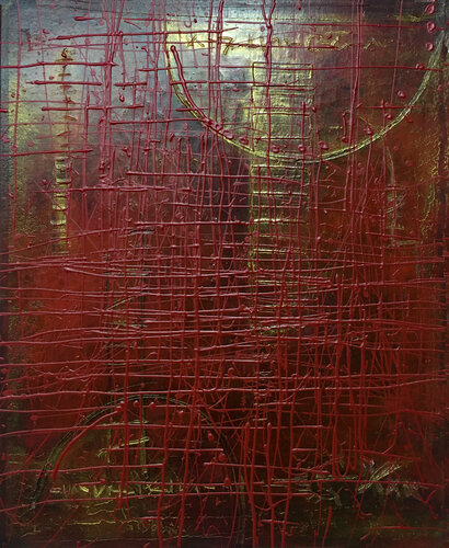 O.T. - Rot Strukturen, Experimentell, Originalbild  Mischtechnik auf Leinwand von Rudi Eckerle, Malerei kaufen auf Singulart