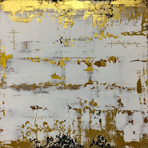 O.T. - Originalbild  Mischtechnik Acryl, Pigmente, Lackspachtel, Goldspachtel auf Holz. par Rudi Eckerle, Peinture en vente sur Singulart