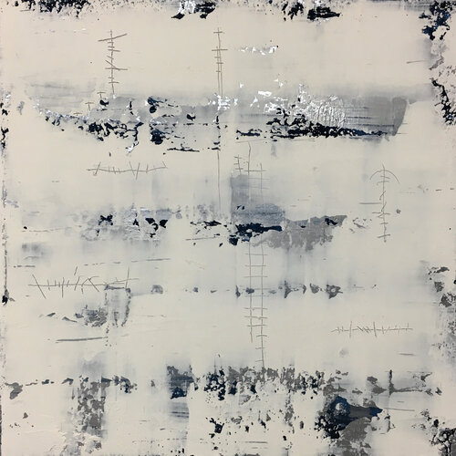 O.T. - Weiß / Silber Originalbild -  Mischtechnik Acryl, Pigmente, Silber, Lackspachtel auf Holz. von Rudi Eckerle, Malerei kaufen auf Singulart