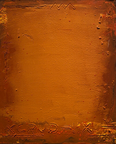 O.T. - Orange - Rot Strukturen, Originalbild  Mischtechnik auf Leinwand di Rudi Eckerle, Pittura in vendita su Singulart