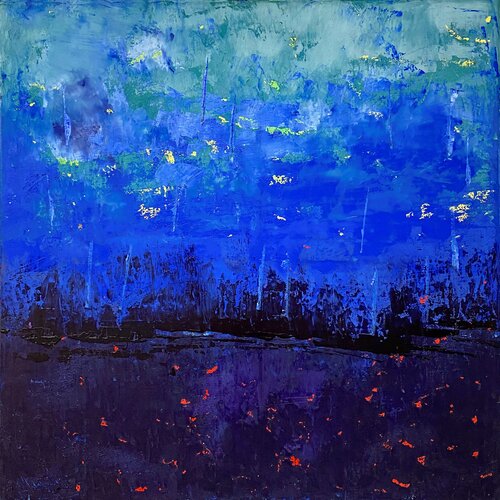 O.T. -  Blau  /  Originalbild Mixed Media auf Leinwand by Rudi Eckerle, Painting for Sale on Singulart