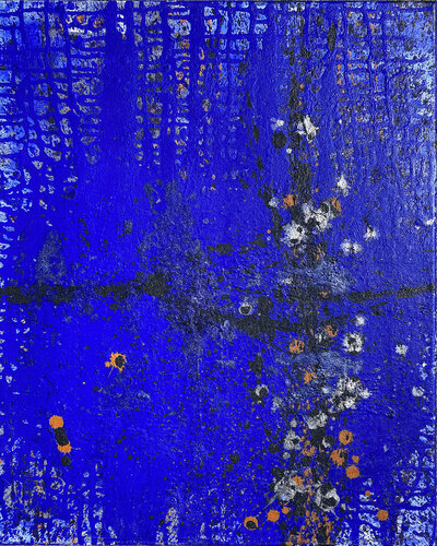 O.T. - Blau Strukturen, Originalbild -  Mischtechnik auf Leinwand. / Experimentelle Malerei. van Rudi Eckerle, Schilderij te koop op Singulart