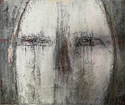 O.T. -  FACE 1 - Originalbild / Strukturbild Experimentell -   Mischtechnik, Marmormehl, Sand, Pigmente, Acryl auf Leinwand. by Rudi Eckerle, 회화 for Sale on Singulart