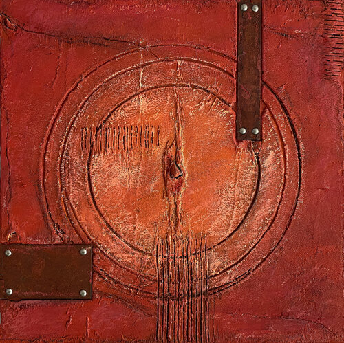 O.T. - Rot Strukturen, Originalbild  Mischtechnik auf Holz. by Rudi Eckerle, 회화 for Sale on Singulart