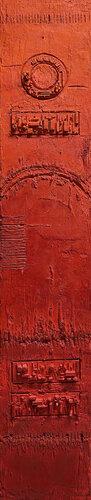 O.T. - Rot Strukturen, Originalbild / Stehle  Mischtechnik auf Holz by Rudi Eckerle, Painting for Sale on Singulart