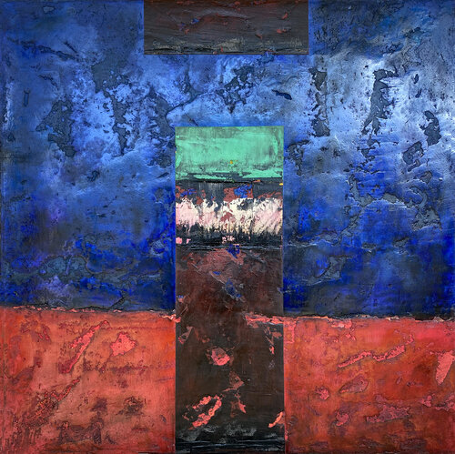 O.T. - Originalbild, Blau, Strukturen - Experimentelle Malerei van Rudi Eckerle, Schilderij te koop op Singulart