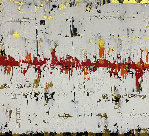 O.T. - Originalbild  Mischtechnik, Acryl, Pigmente, Lackspachtel, Gold  auf Holz. van Rudi Eckerle, Schilderij te koop op Singulart