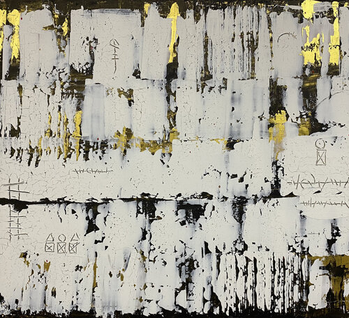 O.T. - Originalbild  Mischtechnik, Acryl, Pigmente, Lackspachtel, Gold  auf Holz. von Rudi Eckerle, Malerei kaufen auf Singulart