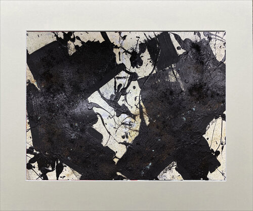 O.T. - Weiß & Schwarz  - Originalbild  Mischtechnik  Acryl, Pigmente, Oxidation auf Papier mit Passepartout / Größe 60 x 50 cm par Rudi Eckerle, Peinture en vente sur Singulart