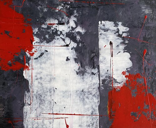O.T. - Rot & Schwarz  - Originalbild  Mischtechnik  Acryl, Pigmente auf Papier mit Passepartout 50 x 60 cm. van Rudi Eckerle, Schilderij te koop op Singulart
