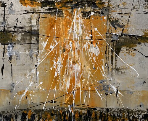O.T.  Strukturbild  - Originalbild  Mischtechnik  Acryl, Pigmente auf Papier mit Passepartout 60 x 50 cm par Rudi Eckerle, Peinture en vente sur Singulart