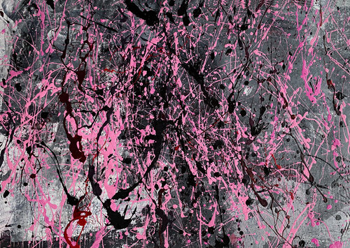 O.T.  Viva Magenta / Color Strukturbild  - Originalbild  /  Mischtechnik,  Acryl, Pigmente auf Papier mit Passepartout 50 x 60 cm van Rudi Eckerle, Schilderij te koop op Singulart