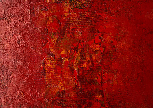 O.T. - Rot  -  Originalbild  Mischtechnik  Acryl auf Papier mit Passepartout 50 x 60 cm. by Rudi Eckerle, Painting for Sale on Singulart