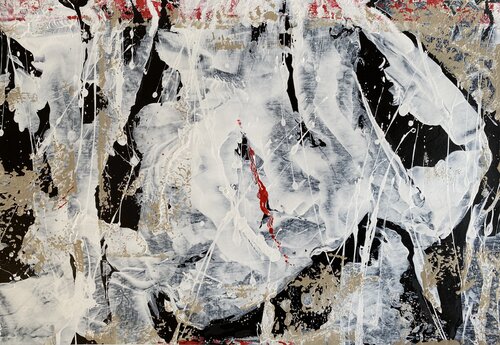 O.T.  Strukturbild  - Originalbild Serie 2 -   Mischtechnik  Acryl, Pigmente auf Papier mit Passepartout 50 x 60 cm. par Rudi Eckerle, Peinture en vente sur Singulart