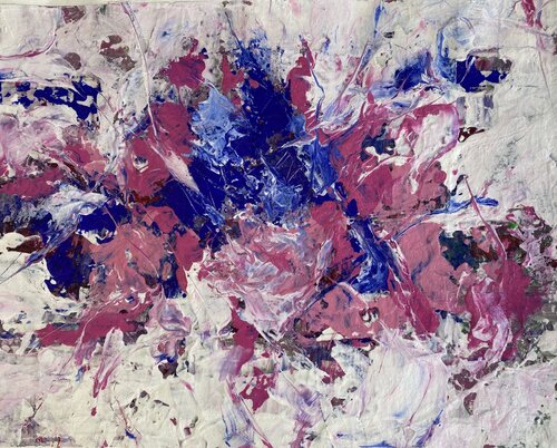 O.T.  Viva Magenta / Color / Nature / Strukturbild  - Originalbild  /  Mischtechnik,  Acryl, Pigmente auf Papier mit Passepartout 50 x 60 cm. van Rudi Eckerle, Schilderij te koop op Singulart