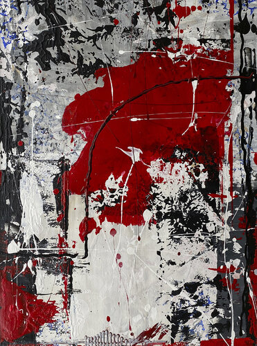 O.T. - Rot & Schwarz  - Originalbild  Mischtechnik  Acryl, Pigmente auf Papier - mit Passepartout , Größe 60 x 50 cm van Rudi Eckerle, Schilderij te koop op Singulart