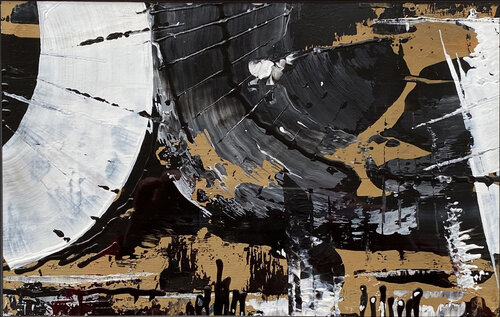 O.T.  Strukturbild  - Originalbild  Mischtechnik  Acryl, Pigmente auf Papier 30 x 19 cm  mit Passepartout  Größe 30 x 40 cm van Rudi Eckerle, Schilderij te koop op Singulart