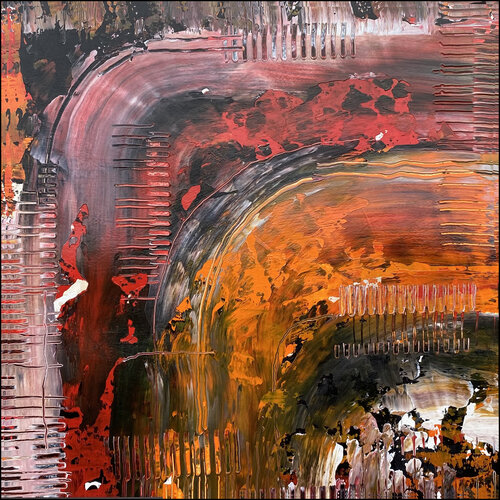 O.T.  Orange Rot / Strukturbild  - Originalbild  Mischtechnik  Acryl, Pigmente auf Papier 30 x 30 cm  / mit Passepartout  Größe 40 x 40 cm van Rudi Eckerle, Schilderij te koop op Singulart