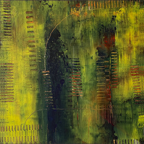 O.T.  Strukturbild  - Originalbild  Mischtechnik  Acryl, Pigmente auf Papier 30 x 30 cm  - mit Passepartout  Größe 40 x 40 cm von Rudi Eckerle, Malerei kaufen auf Singulart