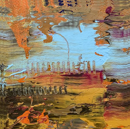 O.T.  Orange Blau / Strukturbild  - Originalbild  Mischtechnik  Acryl, Pigmente auf Papier 15 x 15 cm  / mit Passepartout  Größe 30 x 30 cm par Rudi Eckerle, Peinture en vente sur Singulart